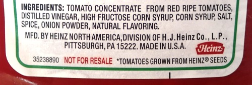 Ingredients on Tomato Sauce bottle in US